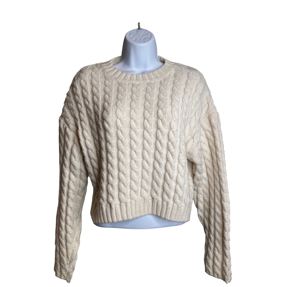 Zara Kids Girls Ivory Cable Knit Chunky Crewneck‎ Sweater Size 11/12 Fisherman